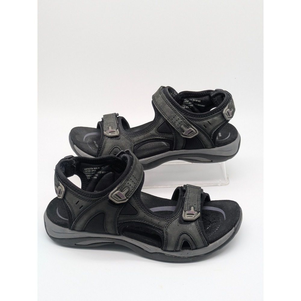 ABEO Huntington Sandals Womens 6 Black Leather Adjustable Comfort Walking
